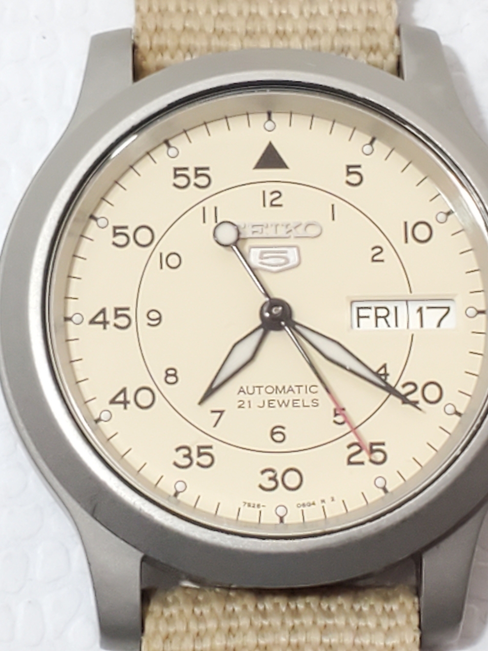 Seiko 5 Automatic Watch 21 Jewels Day Date Military Field SNK803 Vintage Beige